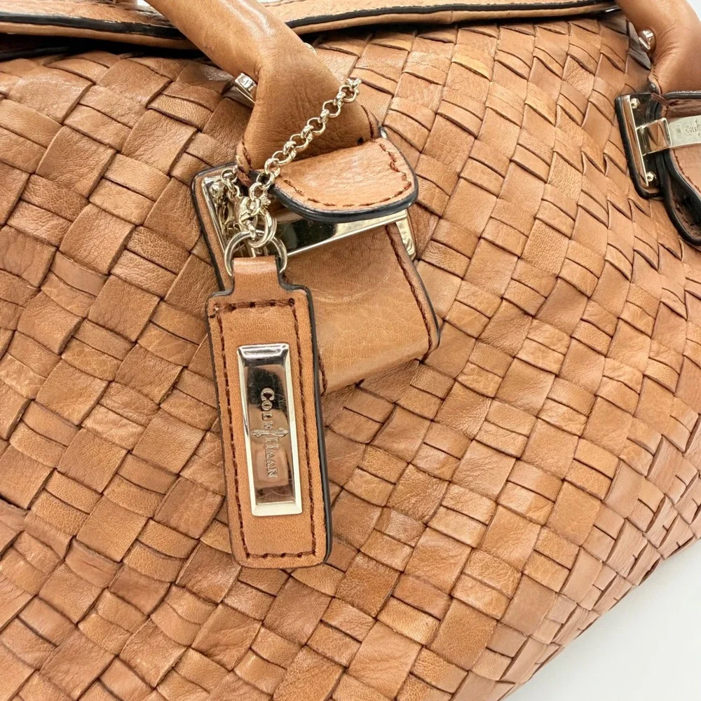 Cole Haan Woven Leather Doctor Satchel Bag Cognac Genevieve Y2K Boho Festival